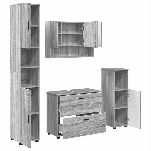 vidaXL Badkamermeubelset 4 pcs Grijs Sonoma Geperst Hout en Metaal