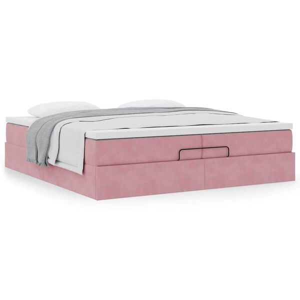vidaXL Ottoman bed met matrassen 200x200cm fluweel roze