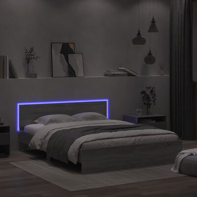 vidaXL Bedframe met hoofdeinde en LED-licht grijs sonoma 160x200 cm