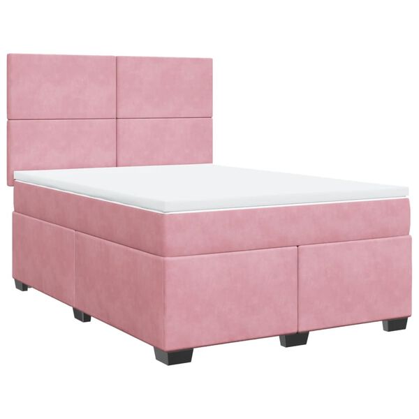 vidaXL Boxspring met matras fluweel roze 140x190 cm
