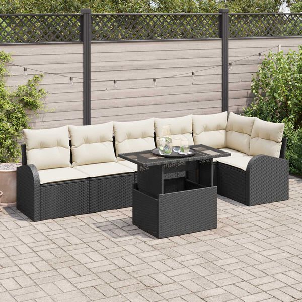 vidaXL Tuin Sofa Set met kussen met opslag 7 pcs Zwart Poly riet