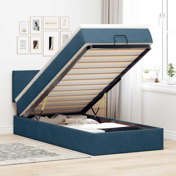 vidaXL Ottoman bed met matras en LED's 90x200cm fluweel donkerblauw