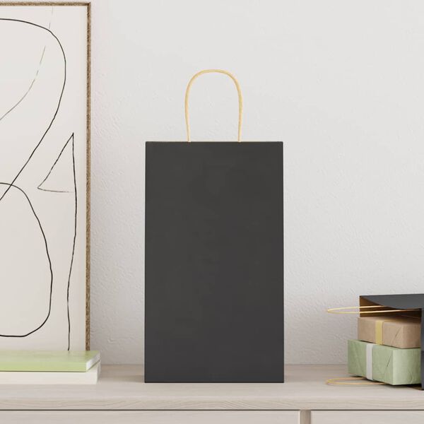 vidaXL Papieren zakken 250 st met hengsels 21x11x36 cm zwart