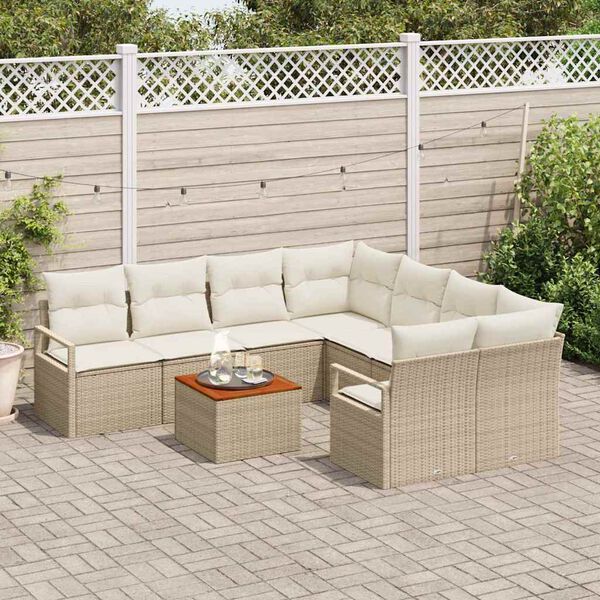 vidaXL Tuinbankenset met kussen 9 pcs Beige poly rattan