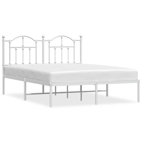 vidaXL Bedframe met hoofdbord metaal wit 135x190 cm