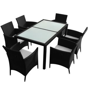 vidaXL 7-delige Tuinset met kussens poly rattan zwart