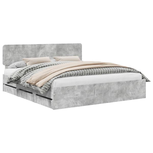 vidaXL Bedframe met lade Beton Grijs 200 x 200 cm Geconstrueerd hout