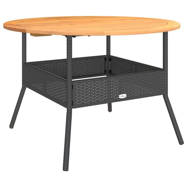 vidaXL Tuintafel met acaciahouten blad Ø110x71 cm poly rattan zwart