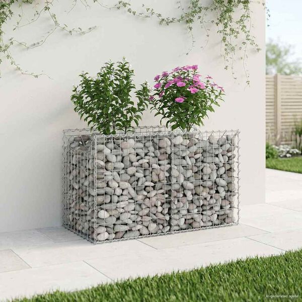vidaXL Gabion Verhoogd Bed Zilver 100 x 50 x 60 cm