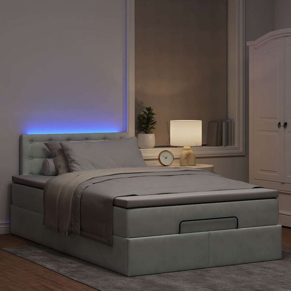 vidaXL Ottoman bed met matras en LED's 120x200 cm fluweel lichtgrijs