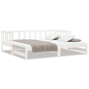 vidaXL Slaapbank uitschuifbaar massief grenenhout wit 2x(90x200) cm