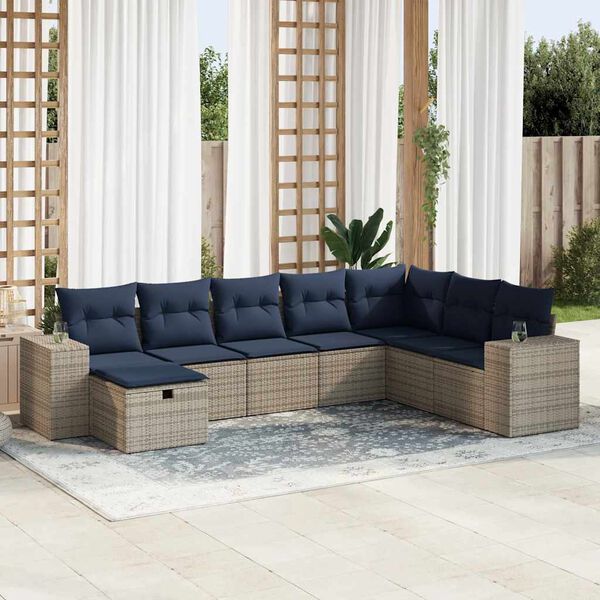 vidaXL 8-delige Loungeset met kussens poly rattan grijs