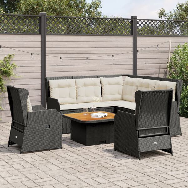 vidaXL 5-delige Loungeset met kussens poly rattan zwart