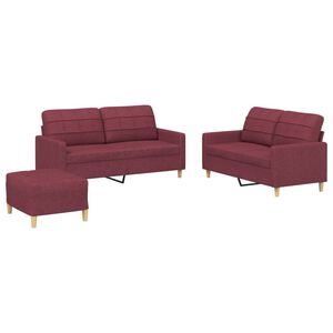 vidaXL 3-delige Loungeset met kussens stof wijnrood