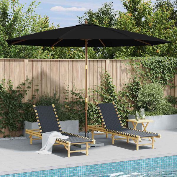 vidaXL Parasol met houten paal 350 cm zwart