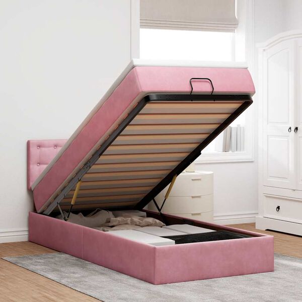 vidaXL Ottoman bed met matras 100x200 cm fluweel roze
