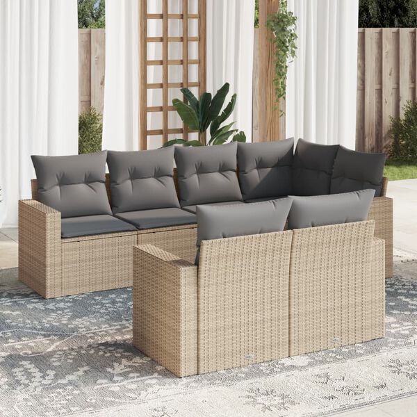 vidaXL 7-delige Loungeset met kussens poly rattan beige