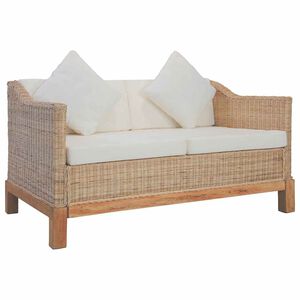 vidaXL Tweezitsbank met kussens natuurlijk rattan