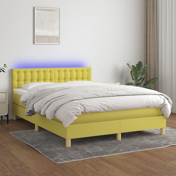 vidaXL Boxspring met matras en LED stof groen 140x190 cm