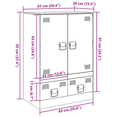 vidaXL Hoge kast 67x39x95 cm staal zwart