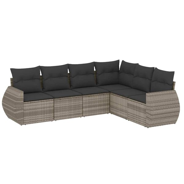 vidaXL 6-delige Loungeset met kussens poly rattan lichtgrijs