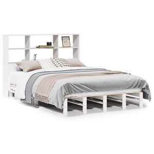 vidaXL Bed met boekenkast zonder matras massief hout wit 140x190 cm