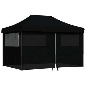 vidaXL Partytent inklapbaar pop-up met 4 zijwanden zwart