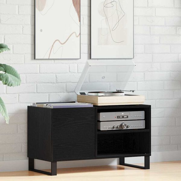 vidaXL Platenkast met plank Zwart Eiken 85 x 38 x 48 cm Bewerkt hout