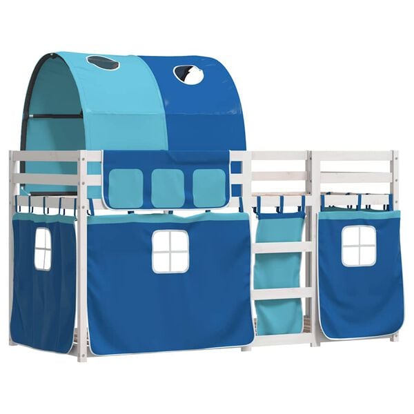 vidaXL Stapelbed met gordijnen 90x190 cm massief grenenhout blauw