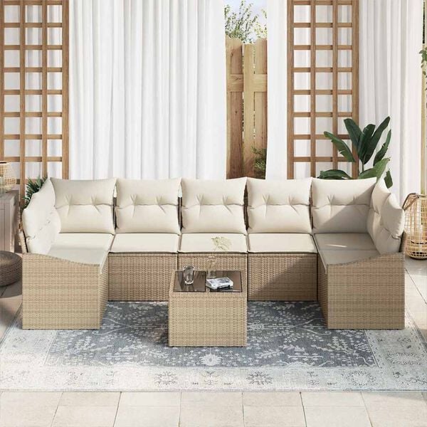 vidaXL Bankstel met kussen met opslag 8 pcs Beige en Cr&egrave;me poly rattan