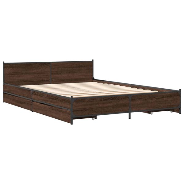vidaXL Bedframe met lades bewerkt hout bruin eikenkleur 150x200 cm