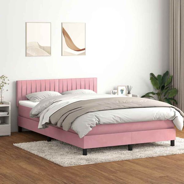 vidaXL Boxspring met matras en LED fluweel roze 160x210 cm