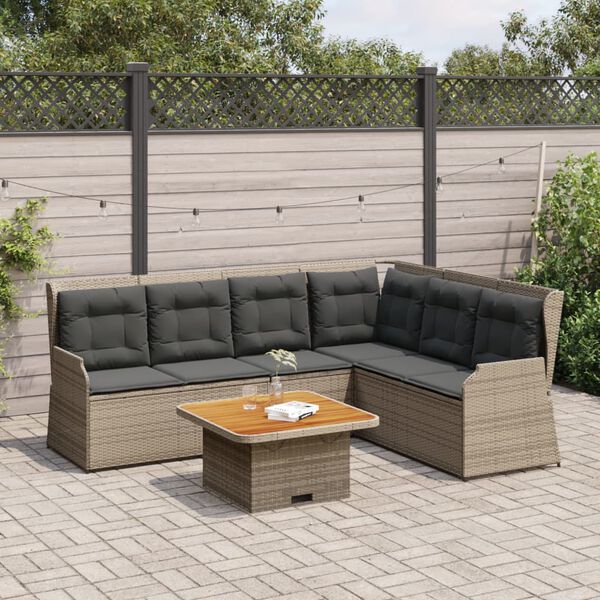 vidaXL 5-delige Loungeset met kussens poly rattan grijs