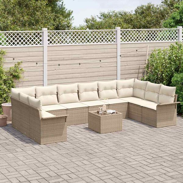 vidaXL Tuin Sofa Set met kussen 11 pcs Beige Poly riet