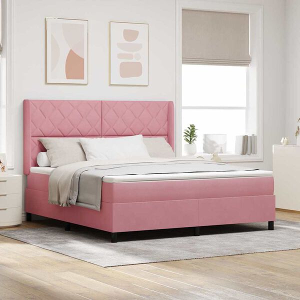 vidaXL Boxspringbed met matras met LED Roze 180 x 200 cm Fluweel