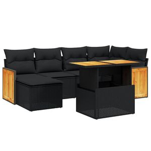 vidaXL 7-delige Loungeset met kussens poly rattan acacia zwart