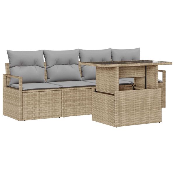 vidaXL Tuin Sofa Set met opslag 5 pcs Beige Poly riet