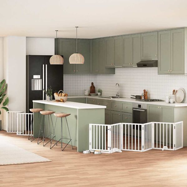 vidaXL Hondenhek inklapbaar met deur 9 panelen 450 cm populierhout wit