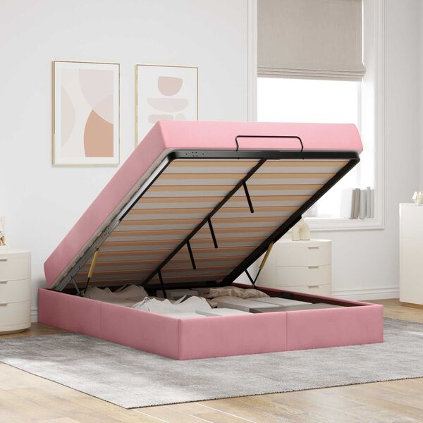 vidaXL Bedframe met matras met matras 2 pcs Roze Fluweel