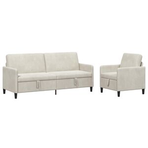 vidaXL Bankenset met opbergruimte 2 st Cr&egrave;mekleurig Polyester
