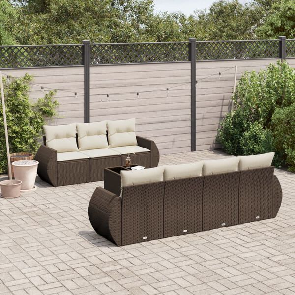 vidaXL 8-delige Loungeset met kussens poly rattan bruin
