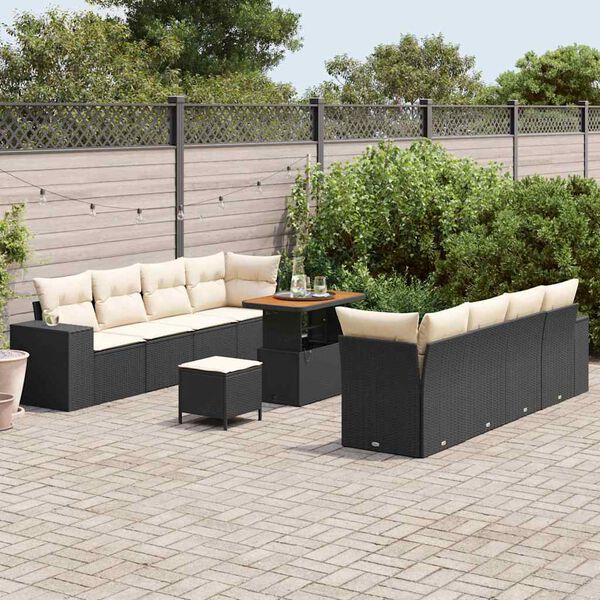vidaXL Tuin Sofa Set met kussen 11 pcs Zwart poly rattan