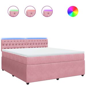 vidaXL Boxspring met matras fluweel roze 180x200 cm