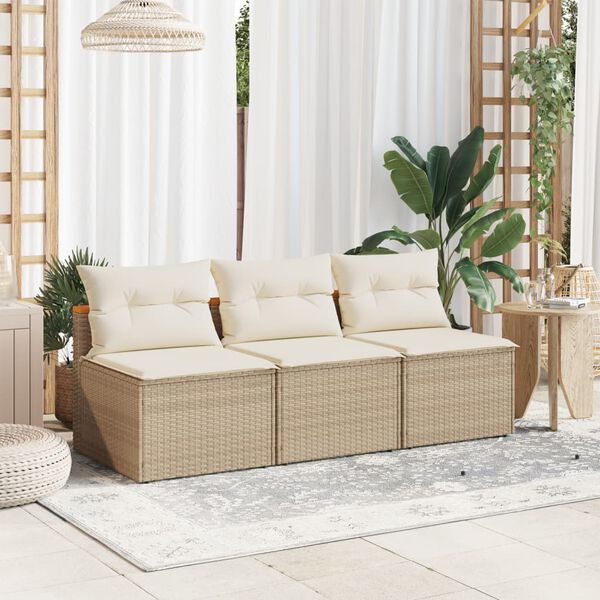 vidaXL Tuinbanken 2 st zonder armleuning met kussens poly rattan beige