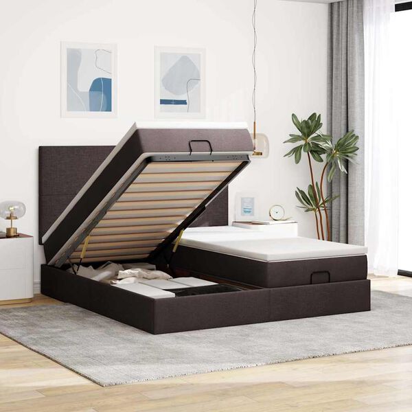 vidaXL Ottoman bed met matrassen en LED's 200x200cm stof donkerbruin