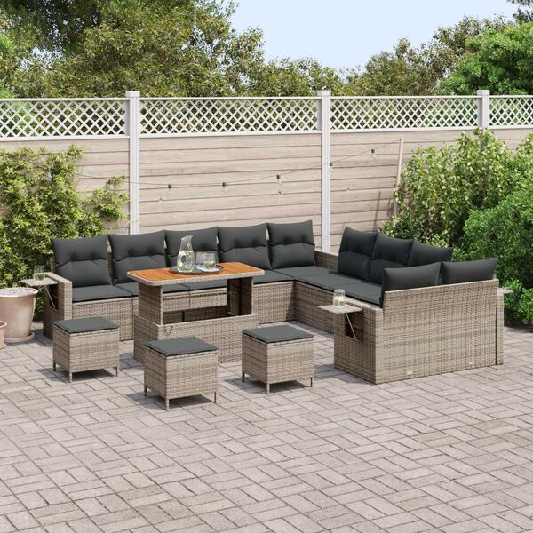 vidaXL Tuin Sofa Set met kussen met opslag 14 pcs Grijs poly rattan