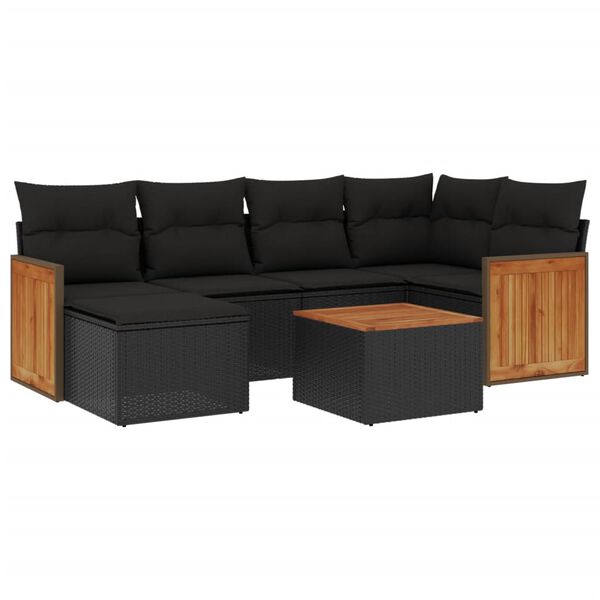 vidaXL 7-delige Loungeset met kussens poly rattan zwart