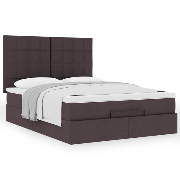 vidaXL Ottoman bed met matras 140x190cm stof donkerbruin