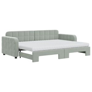 vidaXL Slaapbank onderschuifbed matrassen 80x200 cm fluweel lichtgrijs