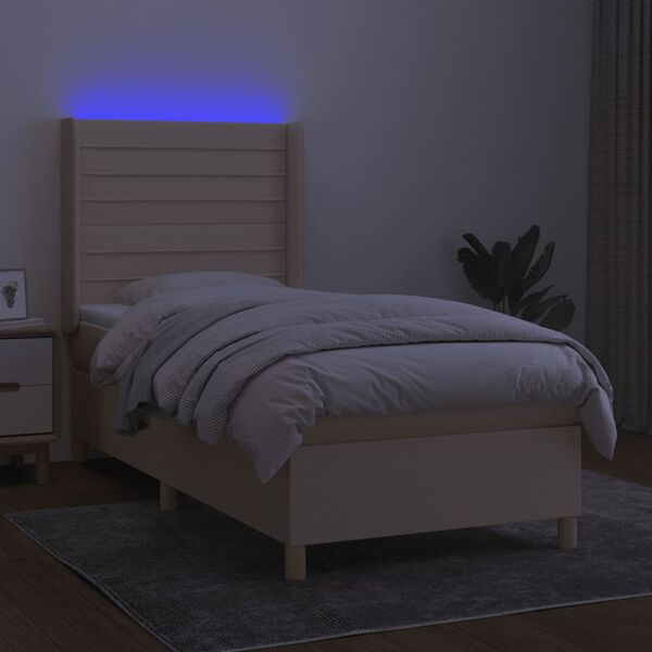 vidaXL Boxspring met matras en LED stof cr&egrave;mekleurig 90x190 cm